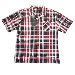 True Rock Shirt Men's 3XL Black Red Plaid Short Sleeve Button Up Pocket Y2K NWT